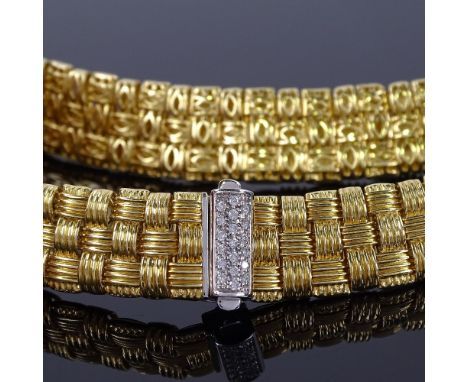 ROBERTO COIN - an Italian designer 2-tone 18ct gold Coin Classics Appassionata necklace, 3-row basket weave design with diamo