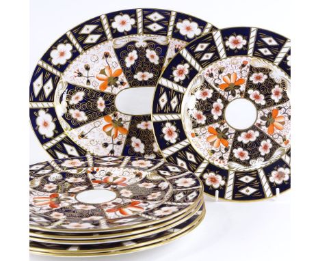 A set of 6 Royal Crown Derby Imari pattern plates, diameter 27cm, and a matching meat plate, diameter 39cmAll perfect, no chi