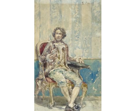 Daniele Bucciarelli (Italian 1839 - 1911), watercolour, genre portrait, signed, 10" x 6.5", framedSlight paper discolouration
