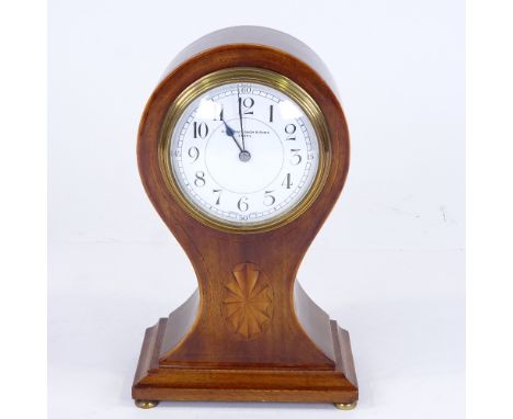 A late 19th/early 20th century French mahogany balloon-cased mantel clock, by Z Barraclough & Sons of Leeds, marquetry inlaid