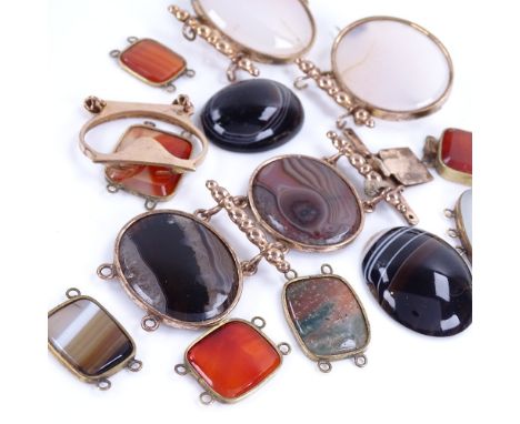 Various polished hardstone jewellery parts, including banded agate and moss agateLot sold as seen unless specific item(s) req