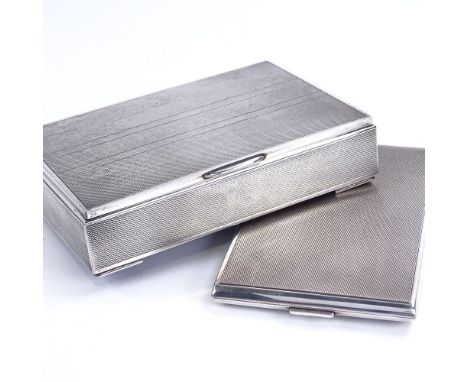 A Danish sterling silver rectangular cigar box with engine turned decoration, length 13.5cm, and a Danish silver cigarette ca