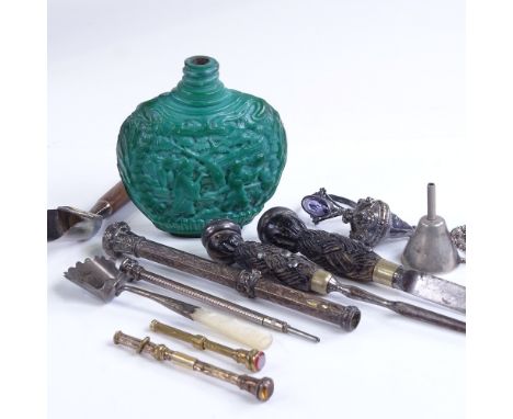 A mixed group of items, including 4 Victorian propelling pencils, Scottish miniature knife and fork from skean dhu, length 11
