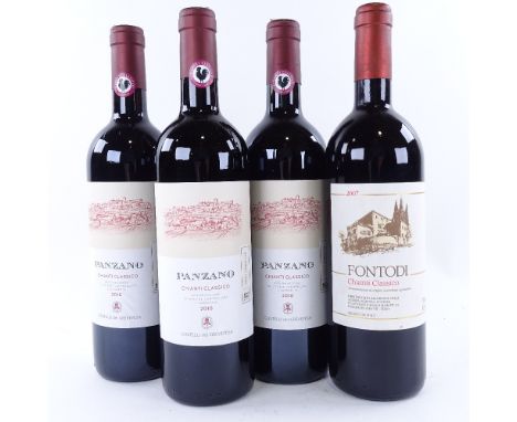 4 bottles of Chianti Classico wine, 3 x 2010 Castelli del Grevepesa, Gran Selezione Panzano, Chiant Classico, 1 x 2007 Fontod