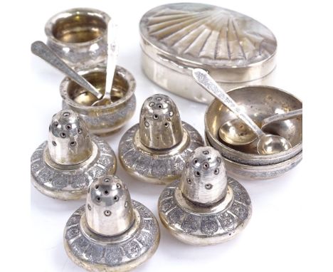 Various silver, including Spanish mother-of-pearl trinket box and Russian cruetsGenerally good overall condition, mother-of-p