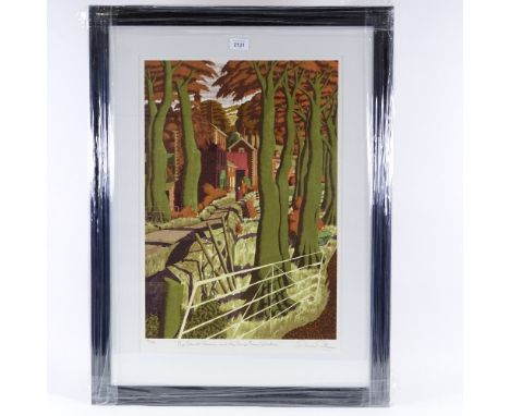 Simon Palmer, colour screenprint, the small farmer and the large farm worker, signed in pencil, no. 106/350, image 15.5" x 22