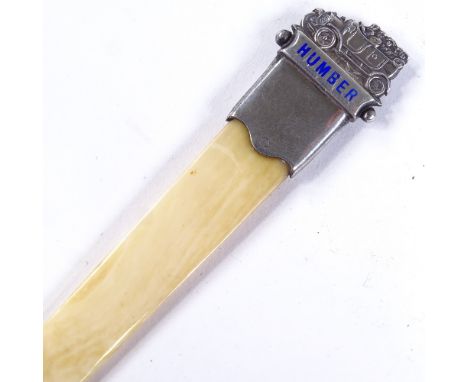 AUTOMOBILIA INTEREST - rare Edwardian Humber silver and ivory paper knife, by Turner Naughton & Sons, Birmingham 1910, length