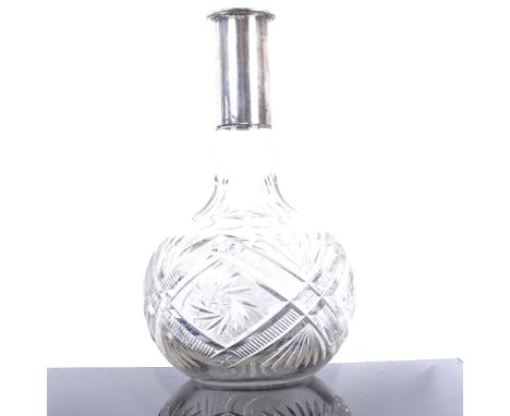 A German silver-mounted cut-glass decanter, height 23cm (no stopper)Good overall condition although no stopper, silver is sli