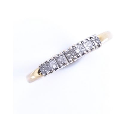 A modern 18ct gold 7-stone Princess-cut diamond quarter eternity ring, total diamond content approx 0.25ct, setting height 2.