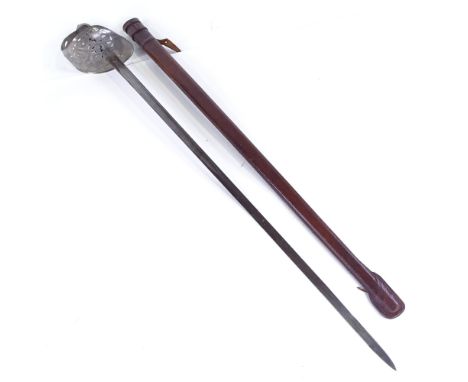 A George V First World War Period dress sword, with pierced steel bowl hilt and leather scabbardGood Condition, some age rela