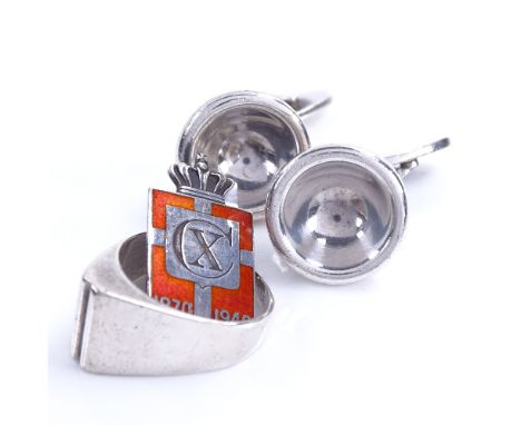 Various Danish silver jewellery, including pair of Georg Jensen model no. 92 cufflinks, red enamel Kingmark badge etc, ring s