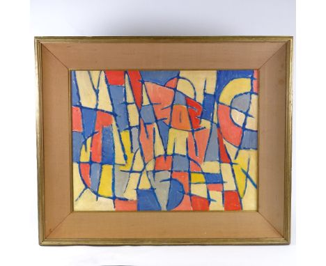 Modern oil on canvas, abstract composition, unsigned, 20" x 25", framedTwo small patch repairs in the canvas not visible from