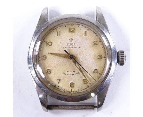 TUDOR - a Vintage stainless steel Oyster Prince Rotor self-winding automatic wristwatch head, ref. 7909, circa 1950s, silvere