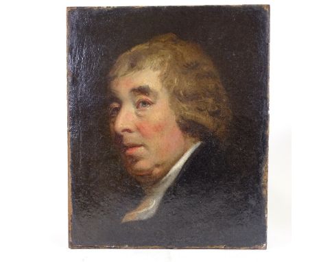 Attributed to John Opie (1761 - 1807), oil on millboard, portrait of a gentleman, unsigned, 17" x 14", unframedBoard is sligh