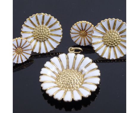Various Danish vermeil sterling silver and white enamel daisy pattern jewellery, comprising pendant and 2 pairs of earrings, 