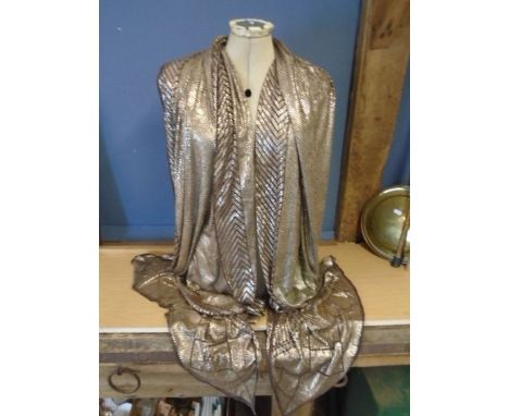 A Vintage Art Deco style Egyptian Silver Coptic Wedding shawl - Backed on a brown cotton mesh with thousands of hand applied 