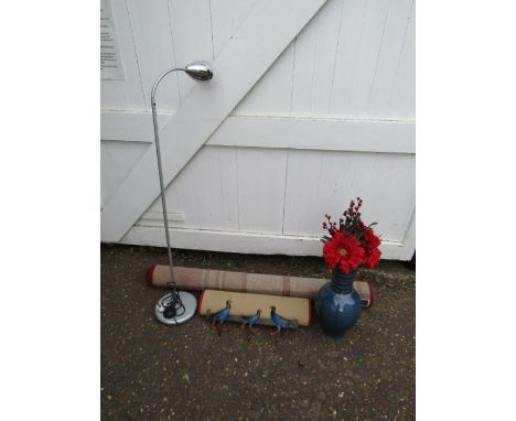 2 Rugs, floor lamp and ceramic vase containing artificial flowers etc 