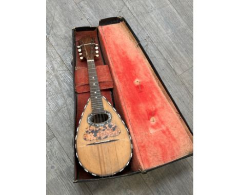 A Pietro Tonelli mandolin, Napoli, round back, tortoiseshell and mother-of-pearl detail, bone machine heads, fitted hard case