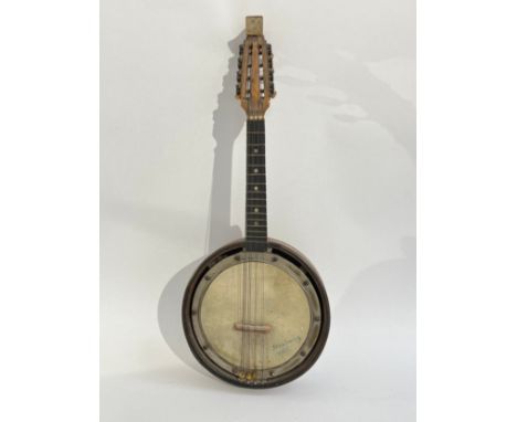 A banjo-mandolin (banjolin) with inlaid figural scene back 