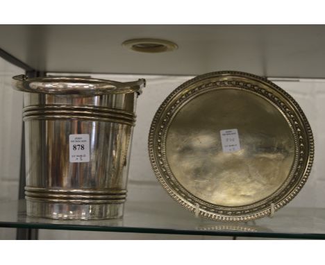 A plated ice bucket and a small tray.