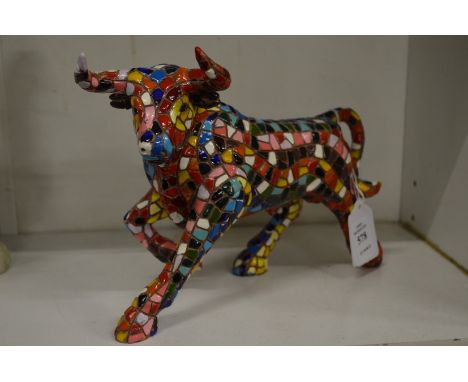 A colourful model of a Spanish bull.
