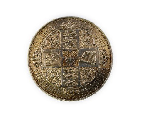 Victoria, Proof Crown 1847 UNDECIMO, obv. crowned ‘Gothic’ type bust, rev. crowned cruciform shields with national emblems in