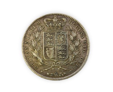 Victoria, Crown 1845 VIII, cinquefoil stops, obv. Young Head, rev. crowned shield; obv. contact marks &amp; deliberate light 