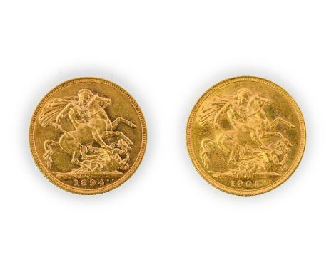 Victoria, Sovereigns (2), 1894 and 1901 Melbourne mint, old bust left, rev. St. George slaying dragon, (S.3875). The first wi