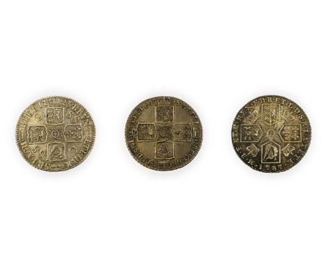 3 x Shillings comprising: George I 1723 first laureate &amp; draped bust, rev. crowned cruciform shields with SSC in angles, 