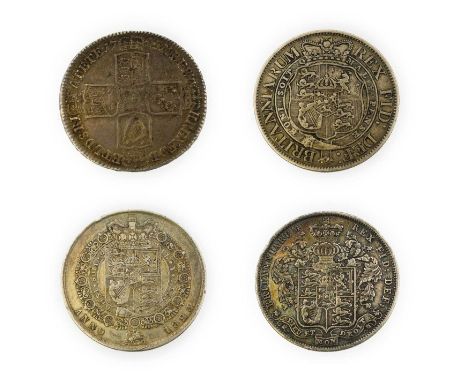 Four Halfcrowns comprising: George II 1745 LIMA D.NONO old laureate &amp; draped bust, rev. crowned cruciform shields, plain 