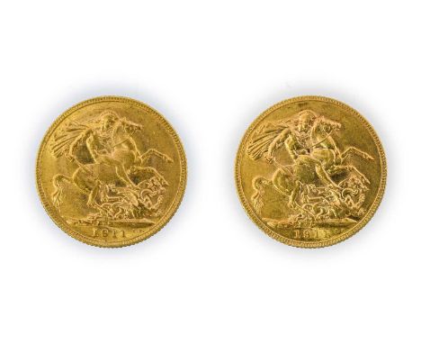 George V, Sovereigns (2), 1911 Perth mint and 1911 Sydney mint, bare head, (S.4001 and S.4003). The first extremely fine, the