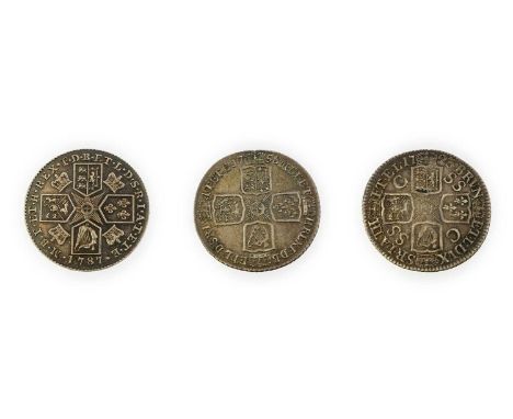 3 x Shillings comprising: George I 1723 first laureate &amp; draped bust, rev. crowned cruciform shields with SSC in angles, 