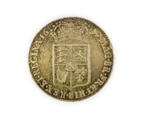 William &amp; Mary, Halfcrown 1689, first busts, first crowned shield, caul &amp; interior frosted with pearls; flecking both