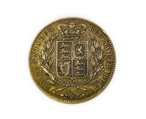 Victoria, Crown 1845 VIII, cinquefoil stops, Young Head, rev. crowned shield; obv. scratch from ‘A’ of ‘VICTORIA’ to left of 