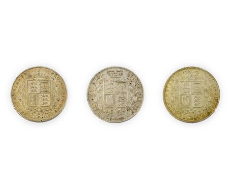 Victoria, 3 x Young Head Halfcrowns comprising: 1875 good edge &amp; surfaces, light golden tone with underlying lustre VF to
