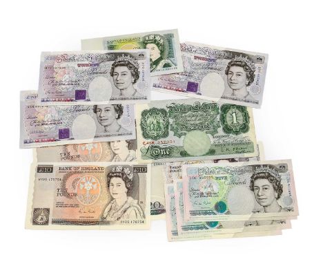 Miscellaneous Banknotes: Bank of England £1 O'Brien, green, Series A Britannia (B273), £20 Gill, Shakespeare reverse (B355), 