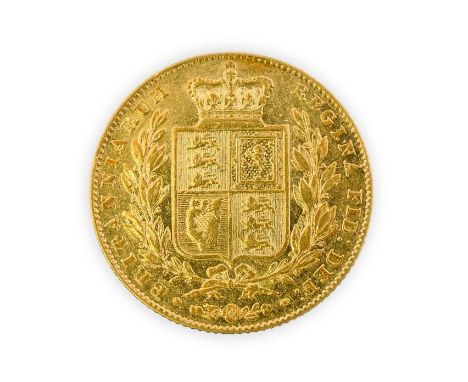 Victoria, Sovereign, 1842, first young head left, rev. first shield, (S.3852). Possibly cleaned and fine