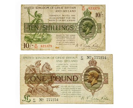 Great Britain, Treasury £1, Warren Fisher, 1923, second issue, brown, purple and green, prefix E1/86, (T31) and Treasury 10/-