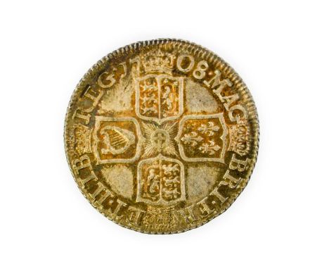 Anne, Shilling 1708, third draped bust, rev. Post-Union with Scotland crowned cruciform shields, plain in angles, light obv. 