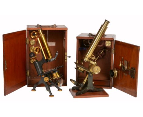  A late Victorian lacquered and patinated brass monocular microscope Negretti and Zambra, London, late 19th century  With rac