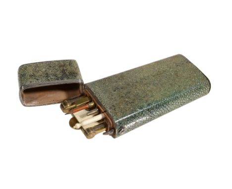  A George III silver mounted shagreen etui of drawing instruments Dollond, London, early 19th century  The tapered oblong sha