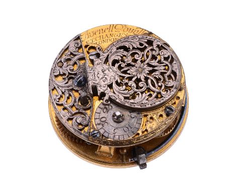  A Queen Anne gilt brass verge pocket watch movement with silver balance cock Avenell, London, early 18th century  The gilt f