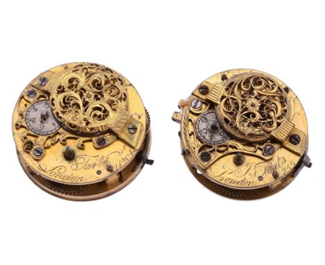  Three similar Dutch gilt brass verge pocket watch movements Two bearing signature for Tarts, London, the third for Demelais,