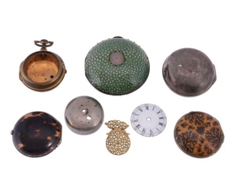  A group of pocket watch cases and related items Anonymous, mainly 18th century  Comprising a fine shagreen covered outer cas