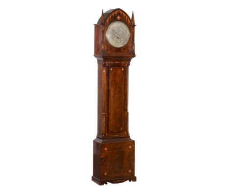  A George IV Gothic inlaid mahogany eight-day longcase clock with unusual dual time 'regulator' dial layout and concentric wi