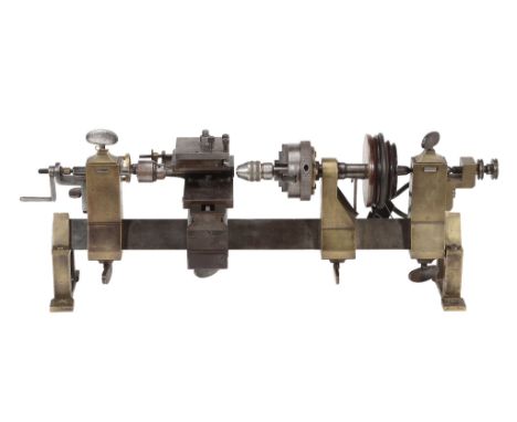  An fine and rare English steel and brass bench mounted lathe Unsigned, probably Lancashire, early to mid 19th century  The t
