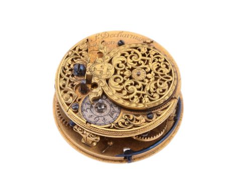  A William III gilt brass verge pocket watch movement Simon Decharmes, London, circa 1695  The gilt full plate single fusee v