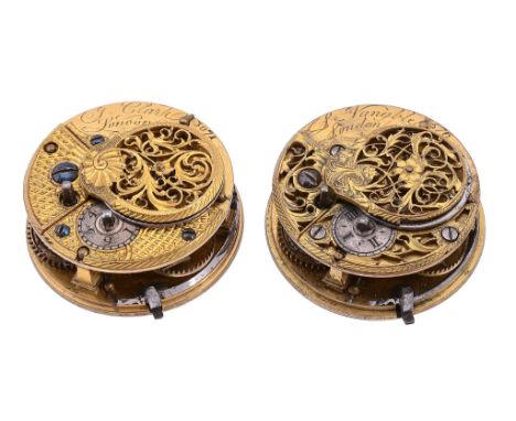  Two similar George III gilt brass verge pocket watch movements J. Clark, London and J. Vangble, London third quarter of the 
