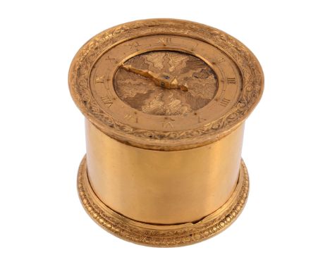  A very rare French Renaissance gilt brass circular horizontal tambour timepiece  B. Bouchas, Valence, dated 1558   The circu