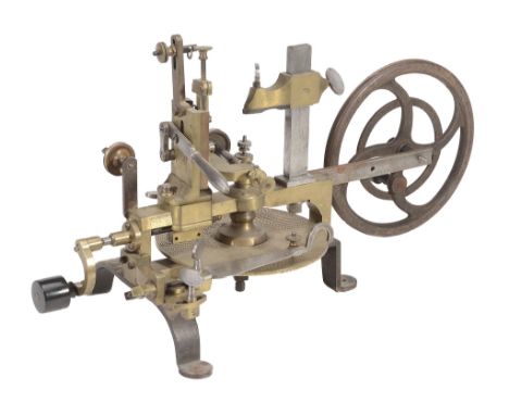  A fine Swiss brass and steel wheel cutting engine Unsigned, mid 19th century  The pivoted cutter frame with adjustable stop 